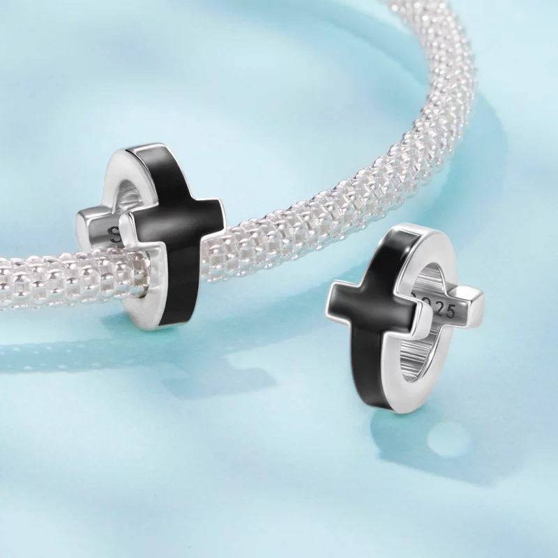 (image pour) Perle de séparation Croix oxydée en argent 925 Pandora Style - Charme émaillé - - Afficher 4