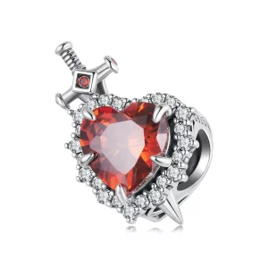 Perle Pandora Style Cœur Épée en Argent 925 Oxydé avec Zirconium - SCC3123 (image pour) Perle Pandora Style Cœur Épée en Argent 925 Oxydé avec Zirconium - SCC3123