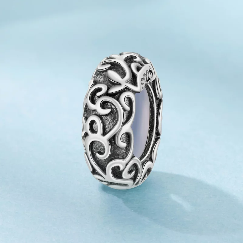 (image pour) Perle de séparation en silicone Pandora Style 925 argent oxydé à motif de vigne - Afficher 2