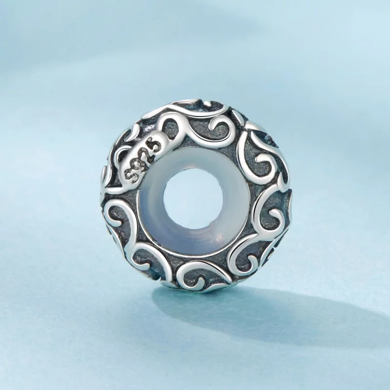 (image pour) Perle de séparation en silicone Pandora Style 925 argent oxydé à motif de vigne - Afficher 3
