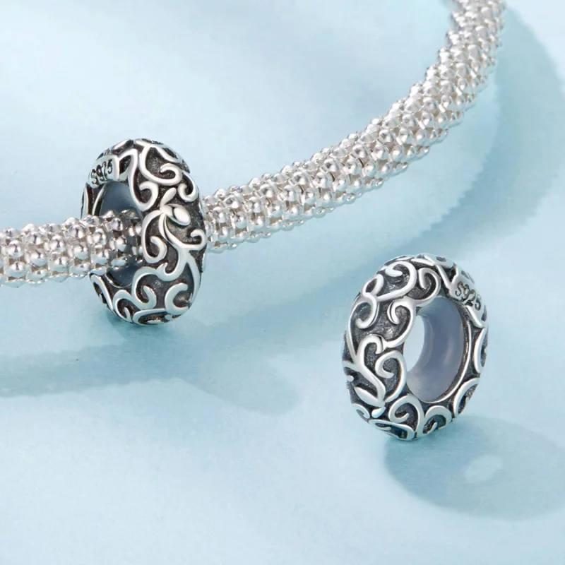 (image pour) Perle de séparation en silicone Pandora Style 925 argent oxydé à motif de vigne - Afficher 4