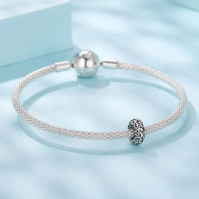 (image pour) Perle de séparation en silicone Pandora Style 925 argent oxydé à motif de vigne - Afficher 5