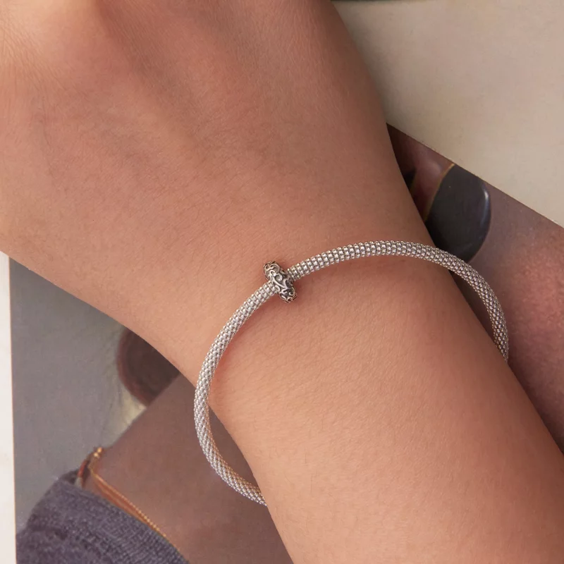 (image pour) Perle de séparation en silicone Pandora Style 925 argent oxydé à motif de vigne - Afficher 6