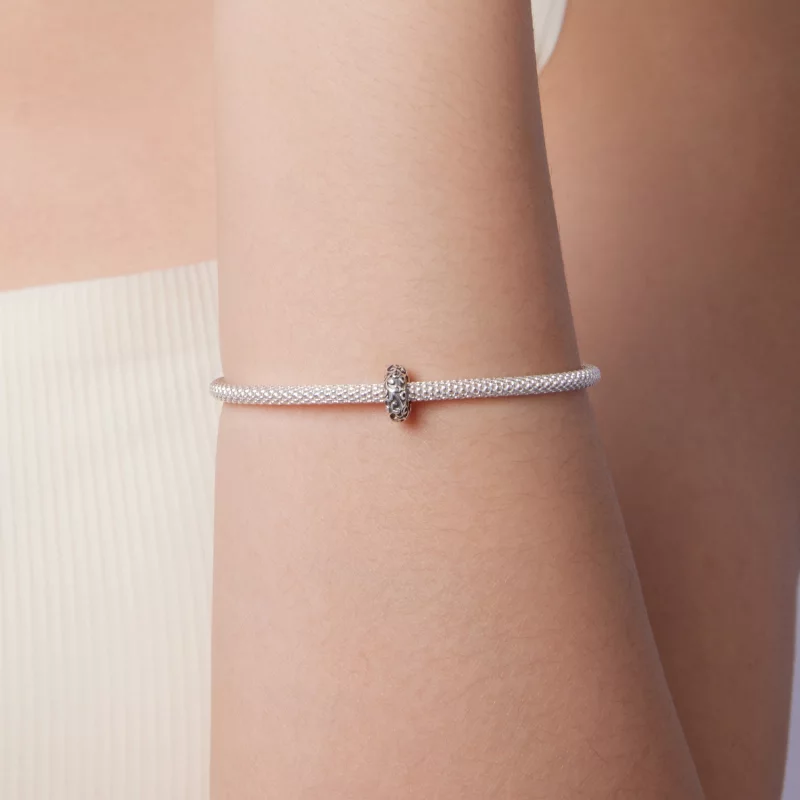 (image pour) Perle de séparation en silicone Pandora Style 925 argent oxydé à motif de vigne - Afficher 7