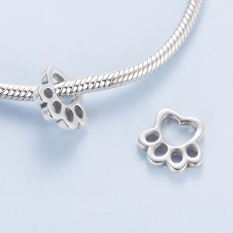 (image pour) Perle Pandora Style Empreinte de Patte en Argent 925 Oxydée - Charme Mémoire Ani - Afficher 4