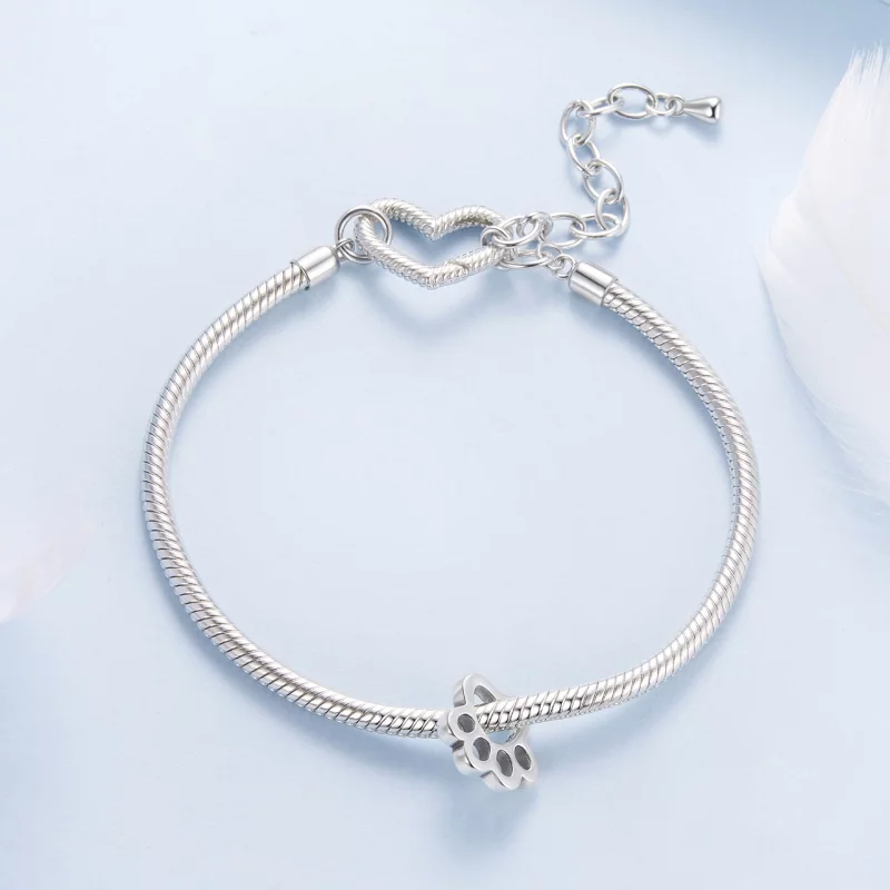(image pour) Perle Pandora Style Empreinte de Patte en Argent 925 Oxydée - Charme Mémoire Ani - Afficher 5