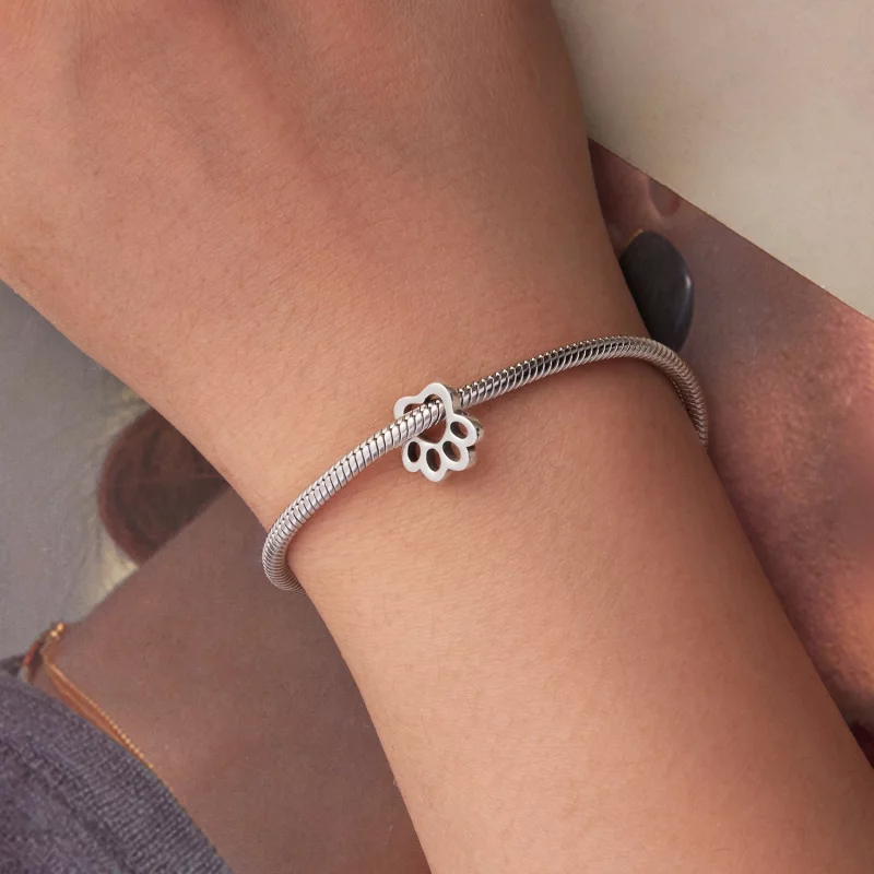 (image pour) Perle Pandora Style Empreinte de Patte en Argent 925 Oxydée - Charme Mémoire Ani - Afficher 6
