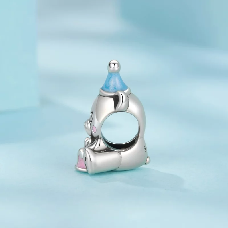 (image pour) Perle Pandora Style Ours Gâteau d'Anniversaire en Argent 925 Oxydé avec Émail - - Afficher 3