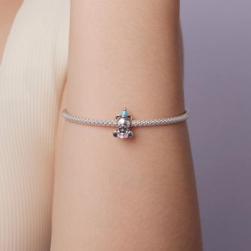 (image pour) Perle Pandora Style Ours Gâteau d'Anniversaire en Argent 925 Oxydé avec Émail - - Afficher 7