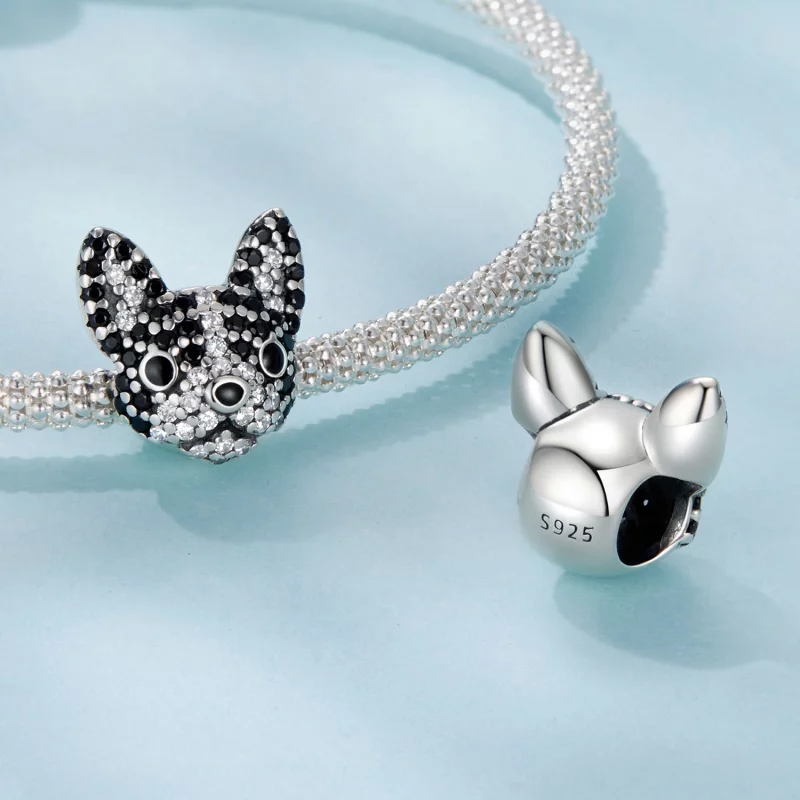 (image pour) Perle Pandora Style Boston Terrier en argent 925 oxydé avec émail et zirconium - - Afficher 4
