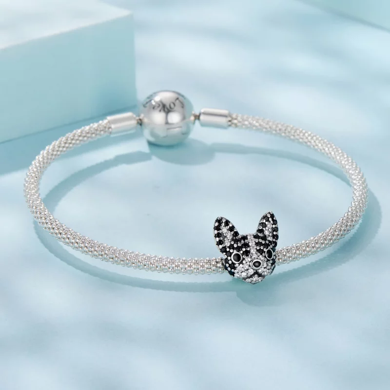 (image pour) Perle Pandora Style Boston Terrier en argent 925 oxydé avec émail et zirconium - - Afficher 5