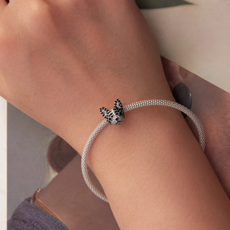 (image pour) Perle Pandora Style Boston Terrier en argent 925 oxydé avec émail et zirconium - - Afficher 6