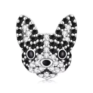 (image pour) Perle Pandora Style Boston Terrier en argent 925 oxydé avec émail et zirconium - SCC3111