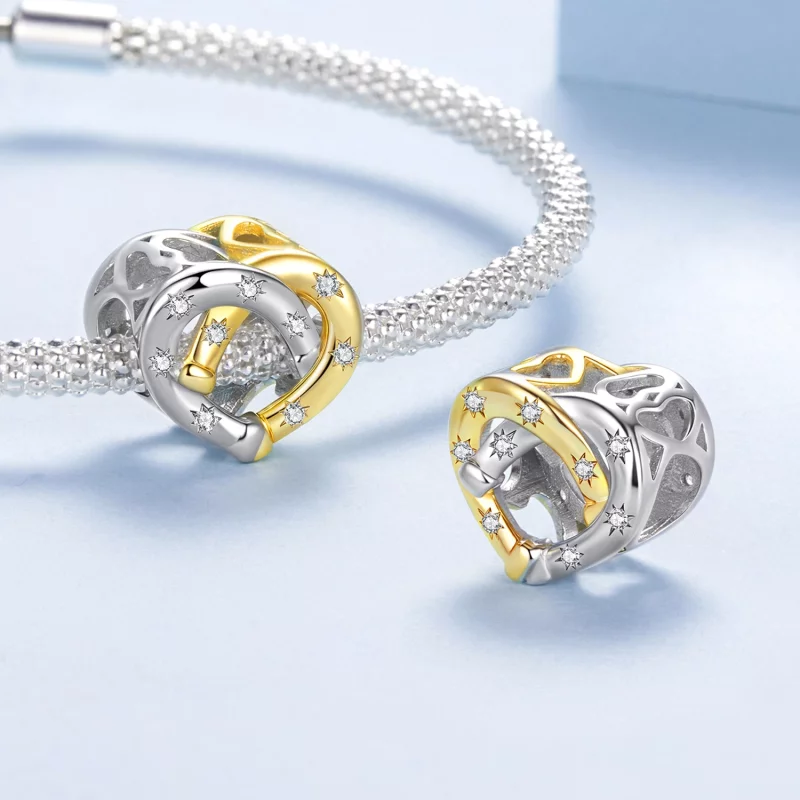 (image pour) Perle Pandora Style Cœur Fer à Cheval en Argent 925 avec Zirconium Cubique - Pla - Afficher 4