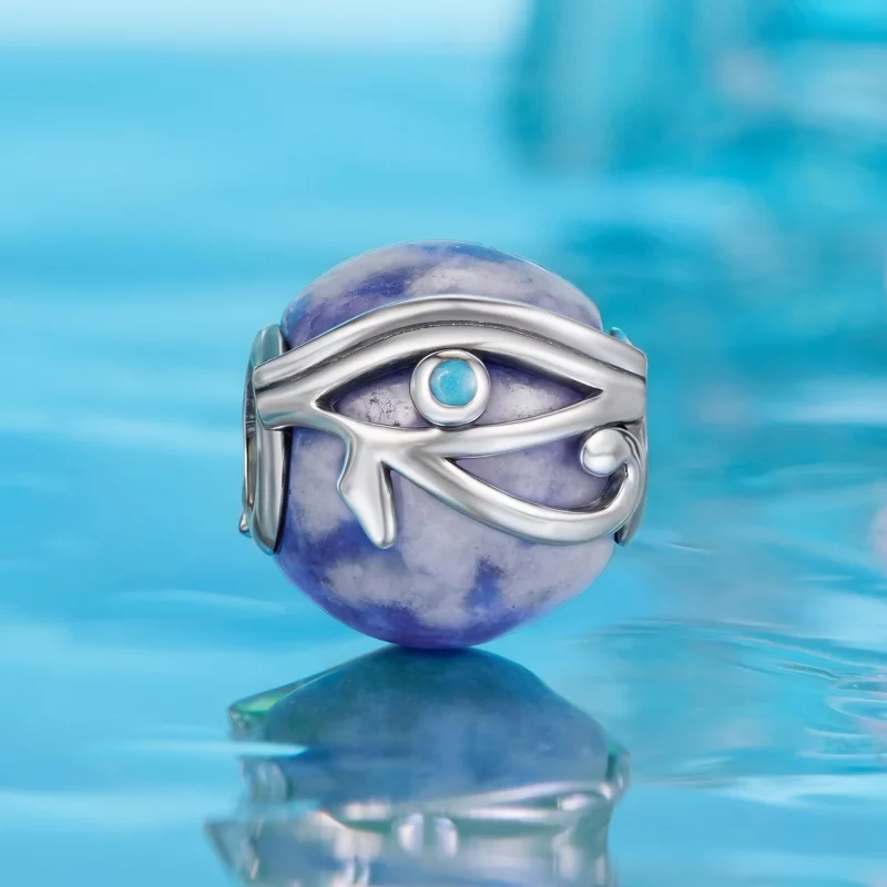 (image pour) Perle Pandora Style Œil d'Horus en Argent 925 avec Pierre de Sodalite, Zirconia - Afficher 2