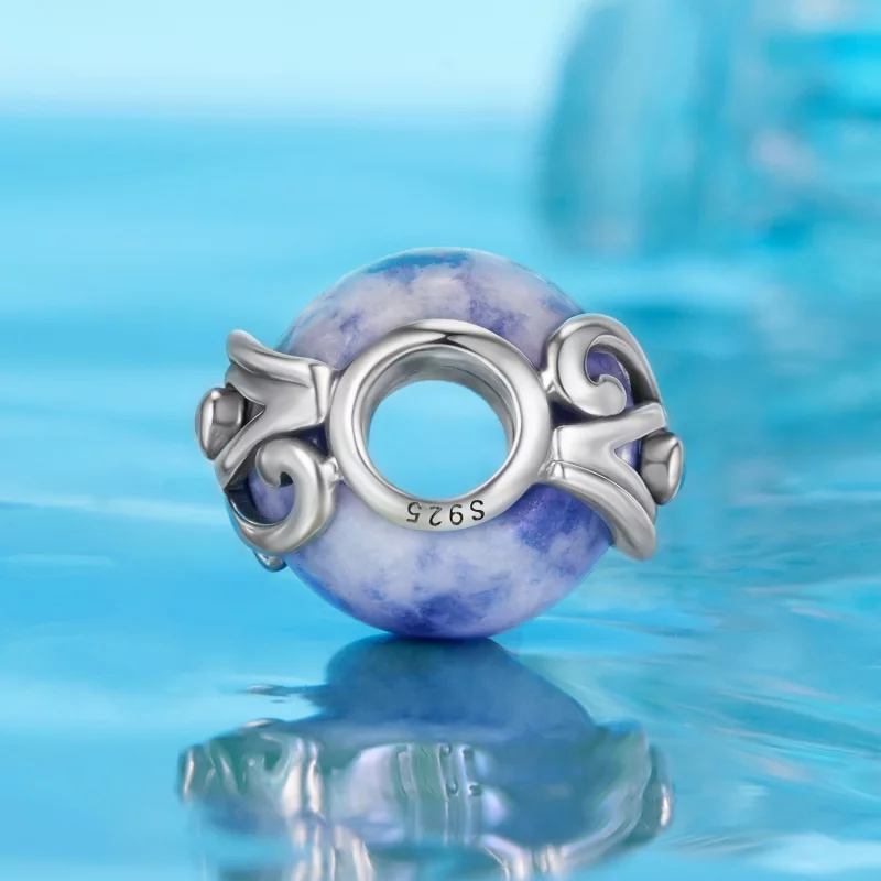 (image pour) Perle Pandora Style Œil d'Horus en Argent 925 avec Pierre de Sodalite, Zirconia - Afficher 3