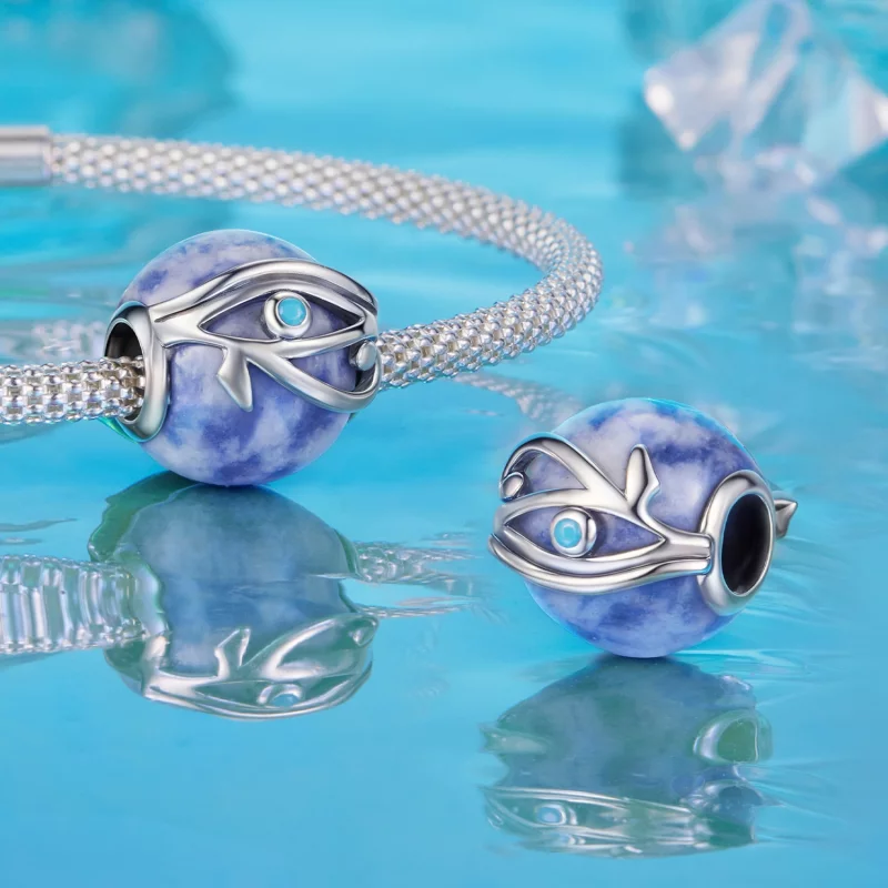 (image pour) Perle Pandora Style Œil d'Horus en Argent 925 avec Pierre de Sodalite, Zirconia - Afficher 4