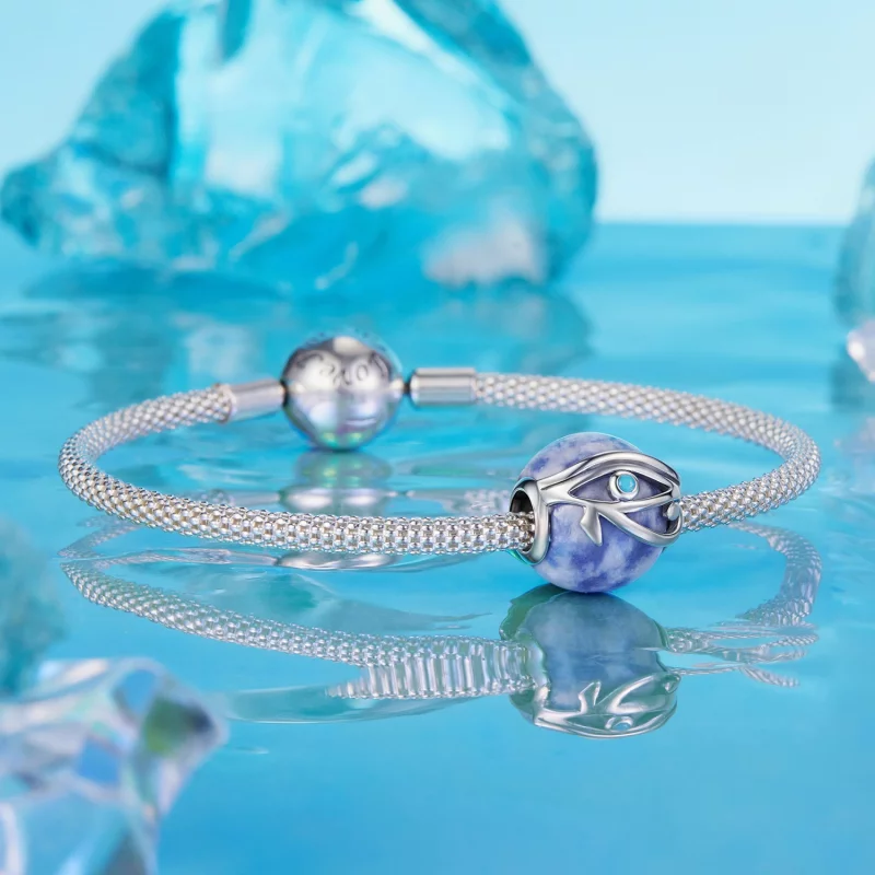 (image pour) Perle Pandora Style Œil d'Horus en Argent 925 avec Pierre de Sodalite, Zirconia - Afficher 5