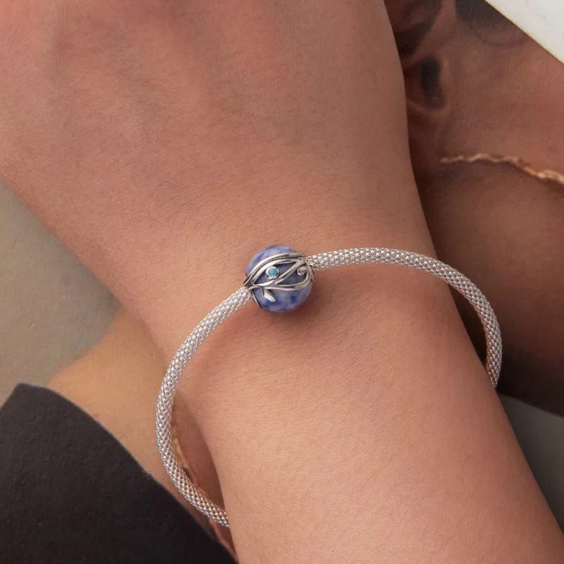(image pour) Perle Pandora Style Œil d'Horus en Argent 925 avec Pierre de Sodalite, Zirconia - Afficher 6