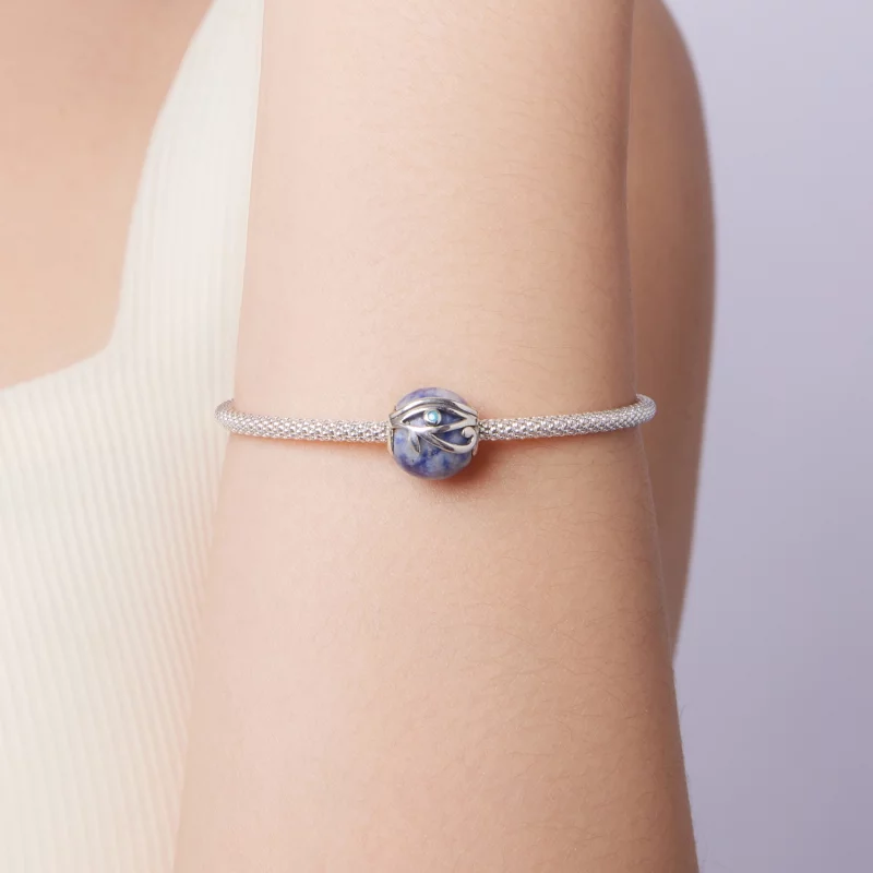 (image pour) Perle Pandora Style Œil d'Horus en Argent 925 avec Pierre de Sodalite, Zirconia - Afficher 7