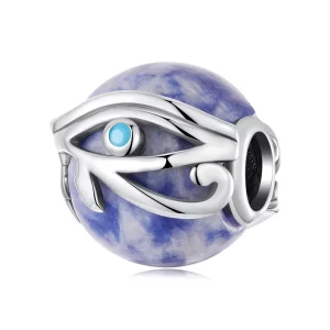 (image pour) Perle Pandora Style Œil d'Horus en Argent 925 avec Pierre de Sodalite, Zirconia et Finition Oxydée - BSC1149
