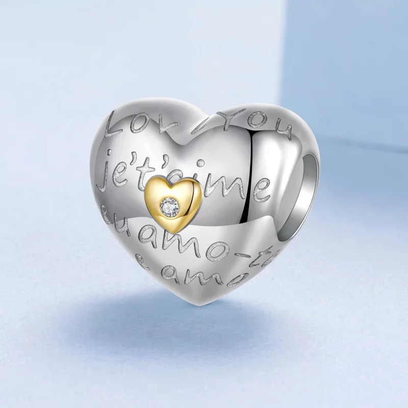 (image pour) Perle Pandora Style "Je t'aime" en argent 925 avec zirconium cubique - Charme pl - Afficher 2