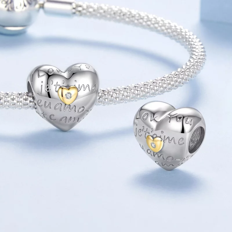 (image pour) Perle Pandora Style "Je t'aime" en argent 925 avec zirconium cubique - Charme pl - Afficher 4