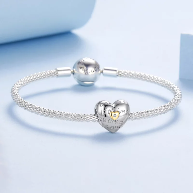 (image pour) Perle Pandora Style "Je t'aime" en argent 925 avec zirconium cubique - Charme pl - Afficher 5
