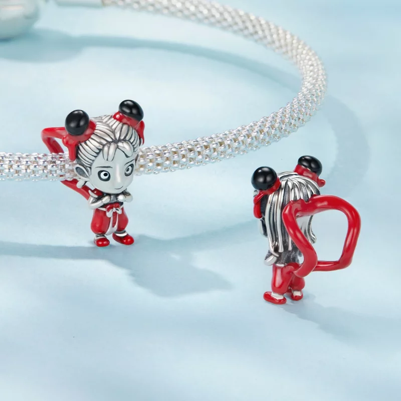 (image pour) Perle Pandora Style en argent 925 oxydé avec charm Nezha - Charm enfant mythique - Afficher 4