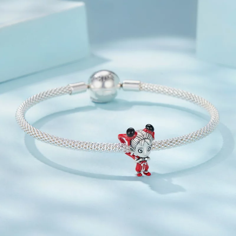 (image pour) Perle Pandora Style en argent 925 oxydé avec charm Nezha - Charm enfant mythique - Afficher 5