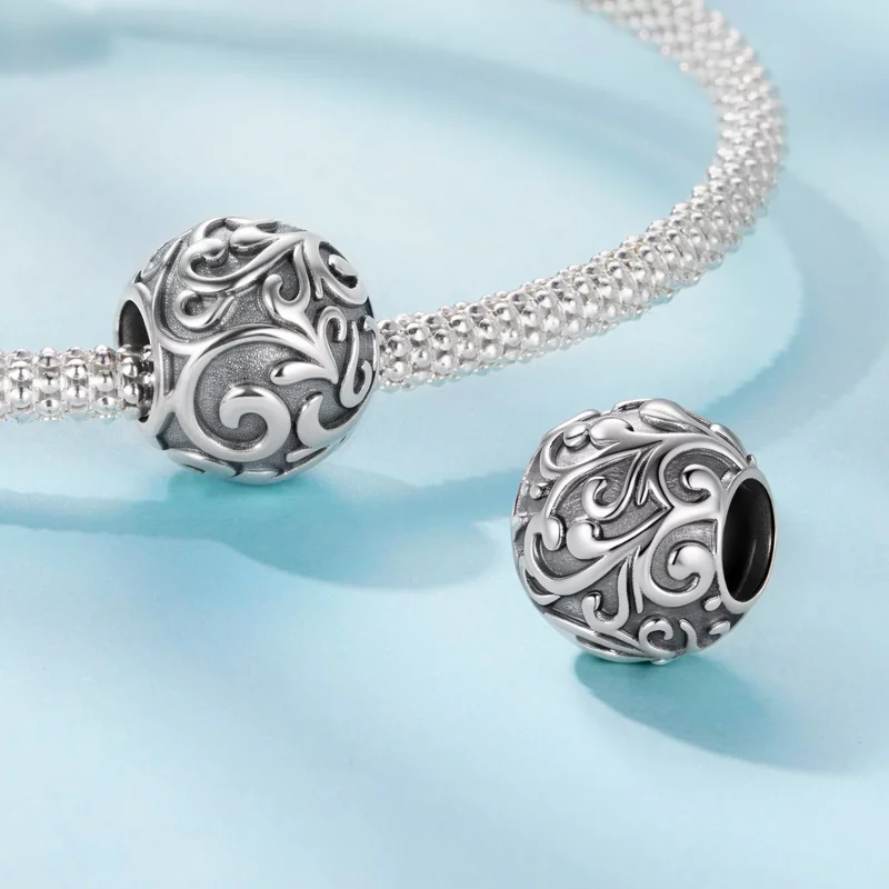 (image pour) Perle Pandora Style en argent 925 oxydé avec motif vigne - SCC3117 - Afficher 4