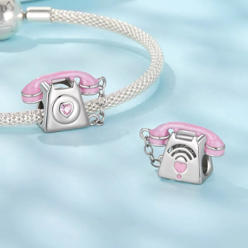 (image pour) Perle Vintage Téléphone en Argent 925 Plaqué Platine Pandora avec Zircone et Éma - Afficher 4