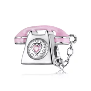 Perle Vintage Téléphone en Argent 925 Plaqué Platine Pandora avec Zircone et Émail - SCC3121 (image pour) Perle Vintage Téléphone en Argent 925 Plaqué Platine Pandora avec Zircone et Émail - SCC3121