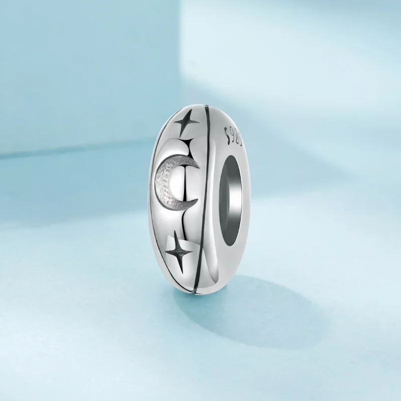 (image pour) Perle de Séparation en Silicone Étoile et Lune en Argent Sterling 925 Oxydé de P - Afficher 2
