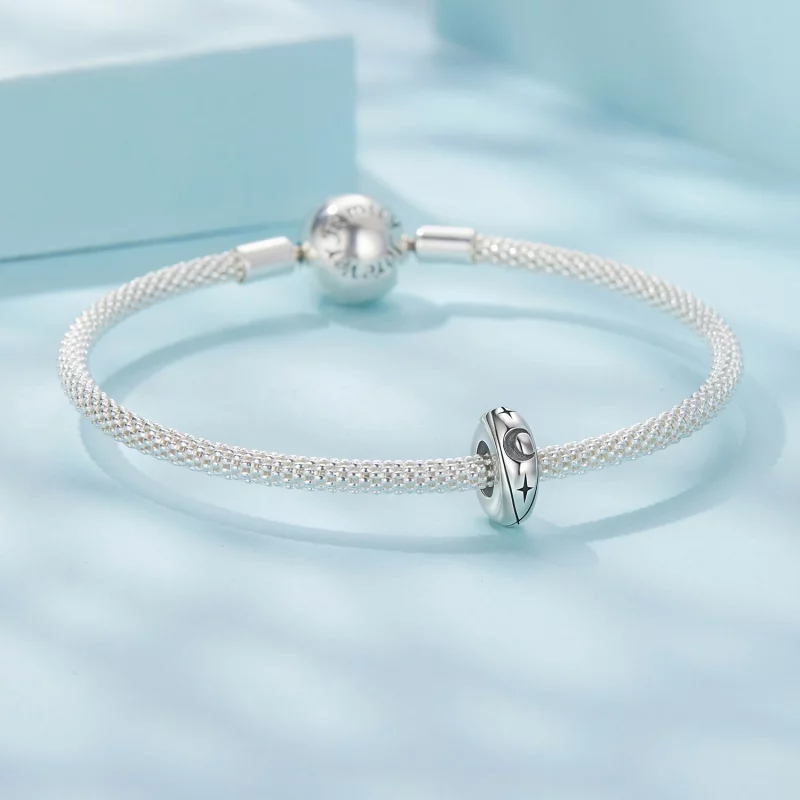 (image pour) Perle de Séparation en Silicone Étoile et Lune en Argent Sterling 925 Oxydé de P - Afficher 5