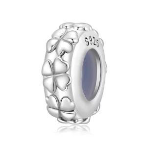 (image pour) Perle de séparation en silicone trèfle à quatre feuilles oxydé en argent 925 Pandora Style - SCC3108