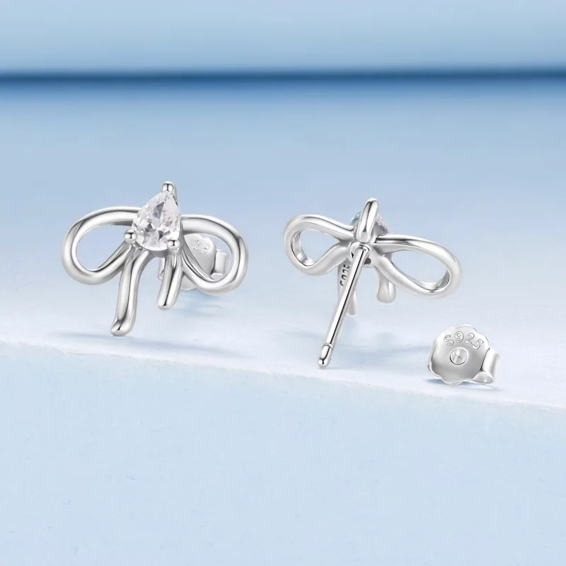 (image pour) Pandora Style S925 Argent Sterling Nœud Papillon Romantique Studs en Zirconium C - Afficher 2