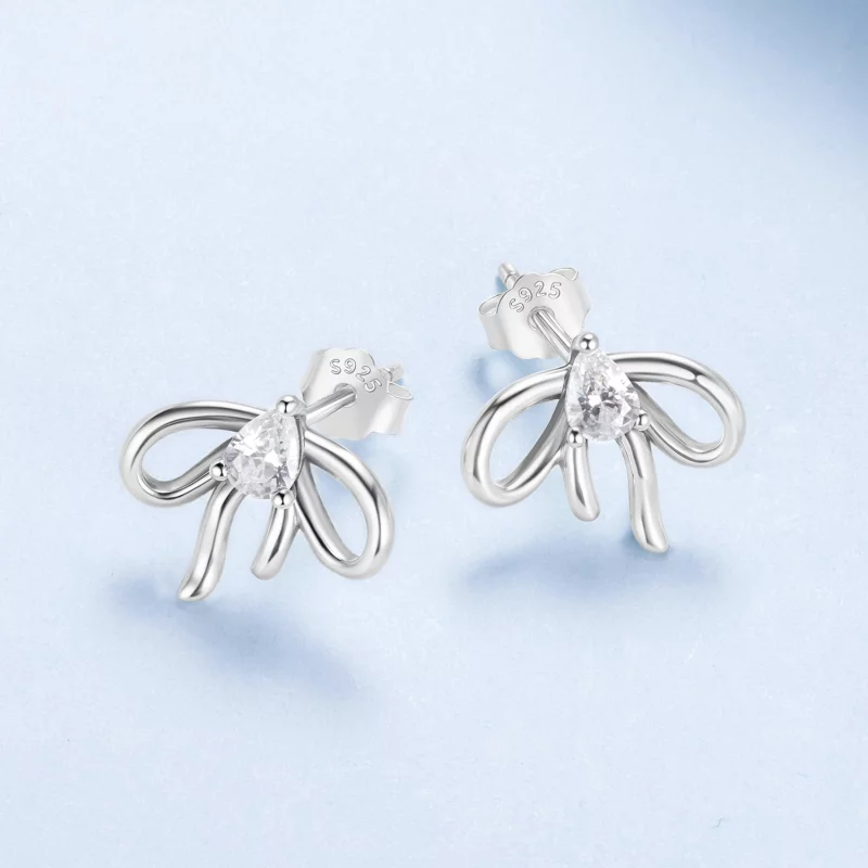 (image pour) Pandora Style S925 Argent Sterling Nœud Papillon Romantique Studs en Zirconium C - Afficher 3