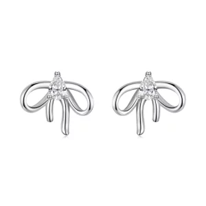 (image pour) Pandora Style S925 Argent Sterling Nœud Papillon Romantique Studs en Zirconium Cubique avec Finition Oxydée - BSE1197