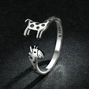 Bague ouverte style Pandora avec une girafe - BSR228