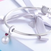 Charm Pendant Style PANDORA Perles Blanches et Coeurs - SCC782