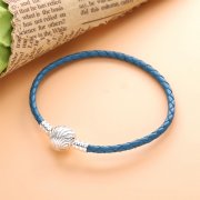 Bracelet en cuir tresse turquoise fermoir coquillage pandora moments - 598951C01-S2