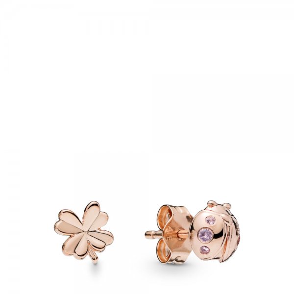 CLOUS D'OREILLES COCCINELLE ET TRÈFLE EN PANDORA ROSE 287960NPO