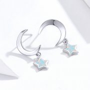 Boucles d'oreilles pendantes en opale style Pandora avec lune et étoile - SCE707