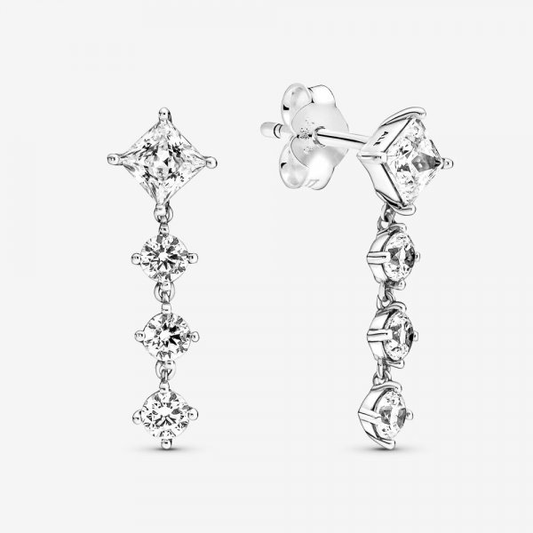 Boucles d'oreilles pendantes rondes et carrées PANDORA Sparkling - 290045C01