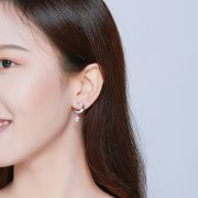 Boucles d'oreilles pendantes en opale style Pandora avec lune et étoile - SCE707