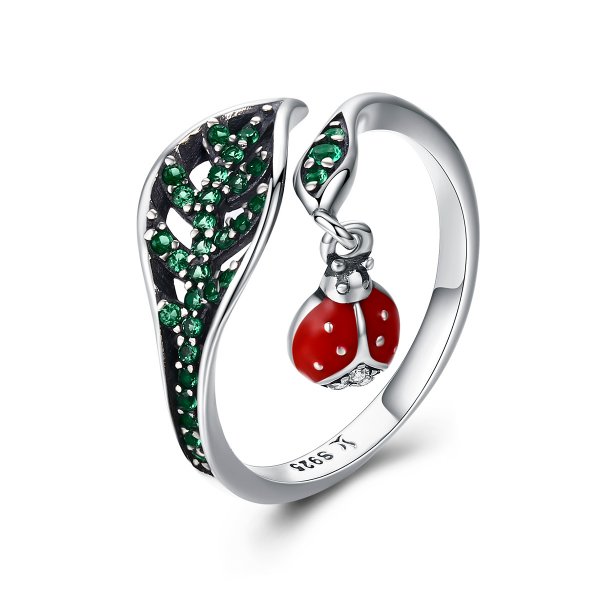 Bague Ouverte Style PANDORA Coccinelle au repos - SCR310