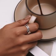 Bague à double couche de style Pandora avec motif de vagues - SCR968-E