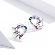Clous d'Oreilles Style PANDORA Petit paresseux en forme de coeur - SCE885
