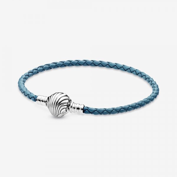 Bracelet en cuir tresse turquoise fermoir coquillage pandora moments - 598951C01-S2